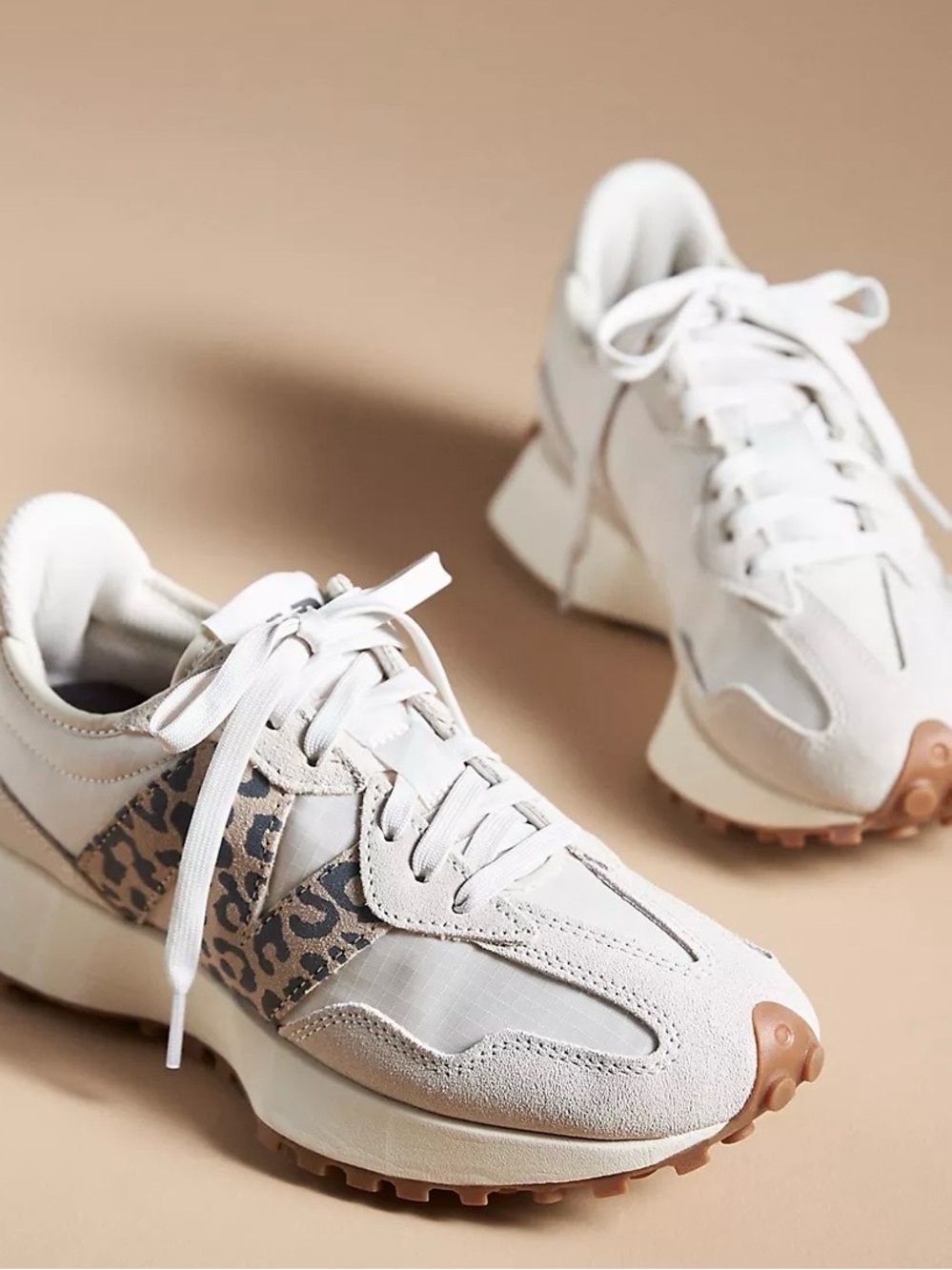 Women’s New Balance Sneakers style 327 in White Leopard Print